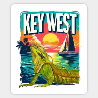 Key West Vibes with Iguana in the foreground. - WelshDesigns Sticker